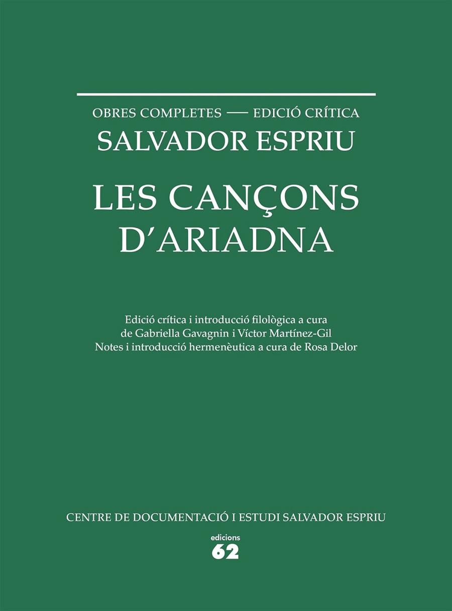 LES CANÇONS D'ARIADNA | 9788429773330 | SALVADOR ESPRIU | Llibreria Online de Banyoles | Comprar llibres en català i castellà online