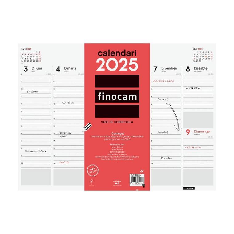 CALENDARI ESCRIPTORI ENCOLAT SETMANA VISTA 42X31 2025 | 8422952380788 | FINOCAM | Llibreria Online de Banyoles | Comprar llibres en català i castellà online